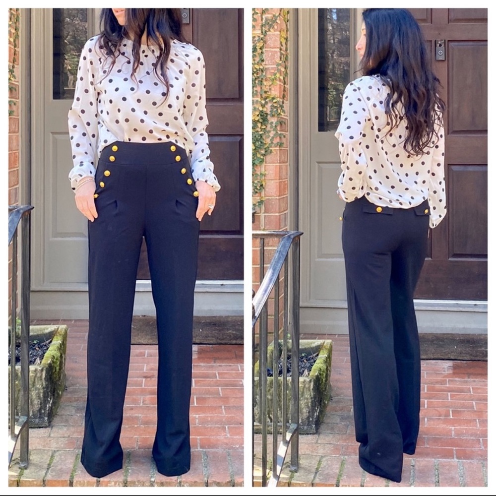 PLUS SIZE Gold buttons sailor style wide leg pants - Picture 3 of 6